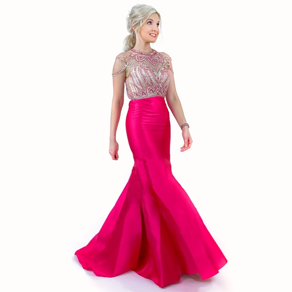 Beaded Off Shoulder Mermaid Pageant Prom Dress - Picture 4 of 8